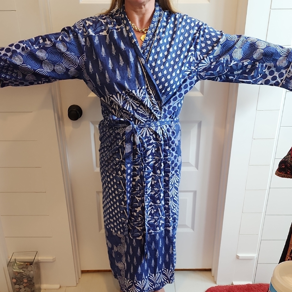Blue Patterned Maxi Robe